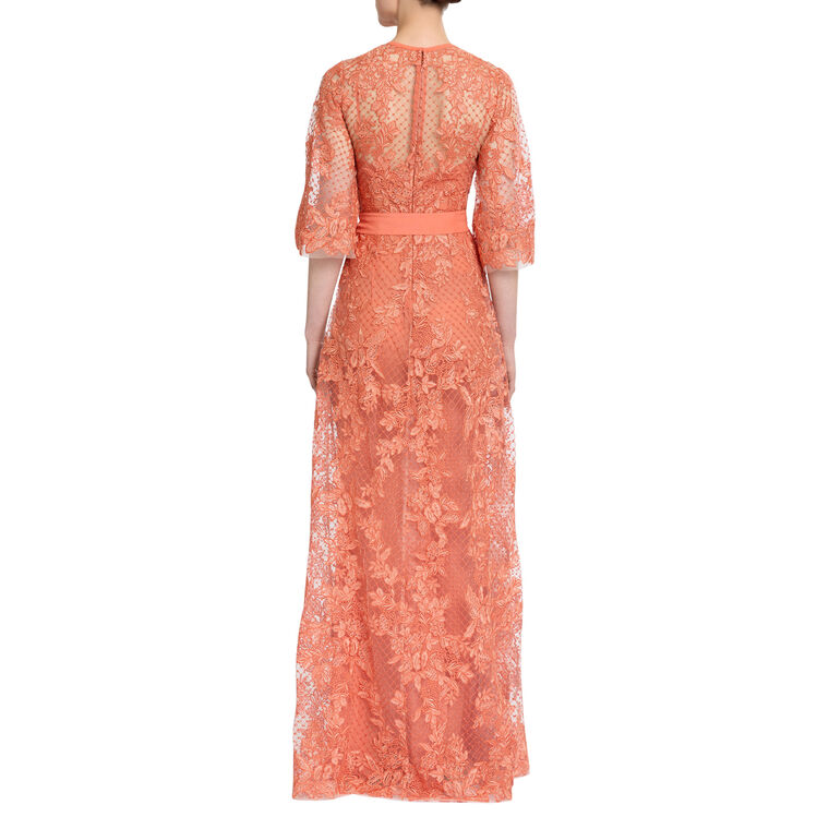 Embroidered Lace Tulle Maxi Dress image number null