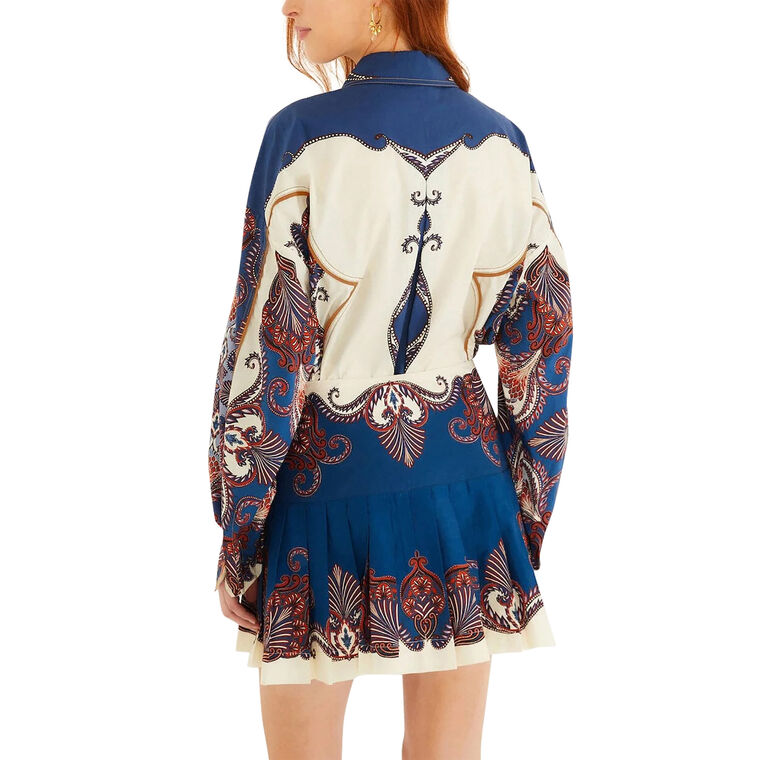 Arabesque Scarf Buckled Pleated Organic Cotton Mini Skirt image number null