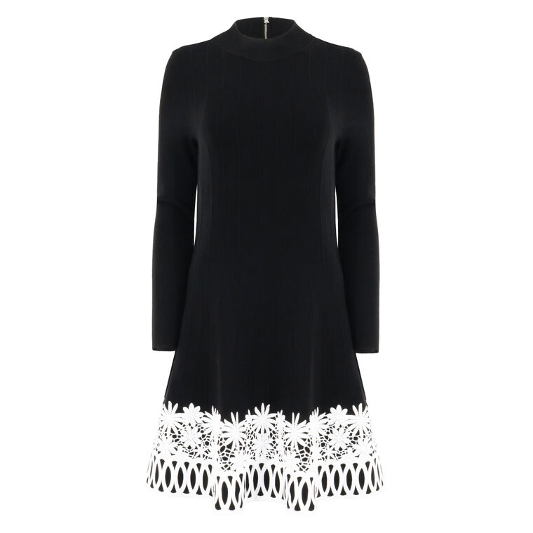 Lace Trim Long Sleeve Fit And Flare Mini Dress image number null