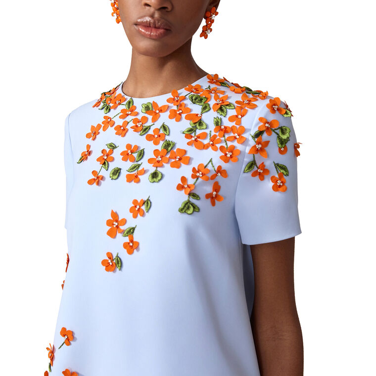 Floral-Embroidered Short Sleeve A-Line Mini Dress image number null