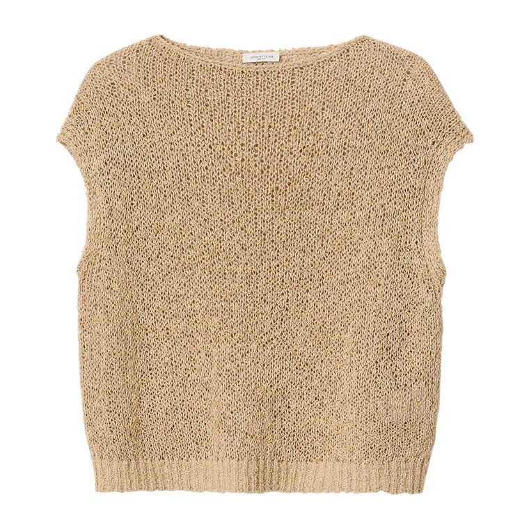Open Stitch Bateau Neck Cap Sleeve Sweater image number null