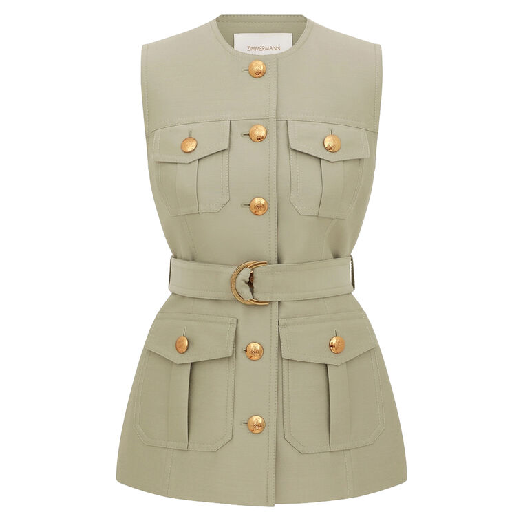 Luna Wool-Silk Belted Utility Vest image number null
