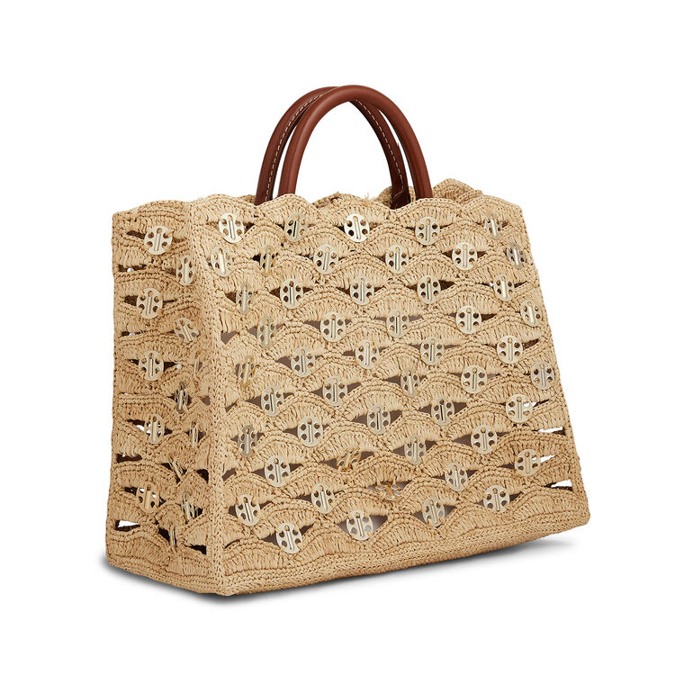 Raffia Disc Top Handle Bag image number null