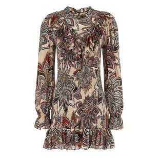 Tapestry Flowers Long Sleeve Mini Dress