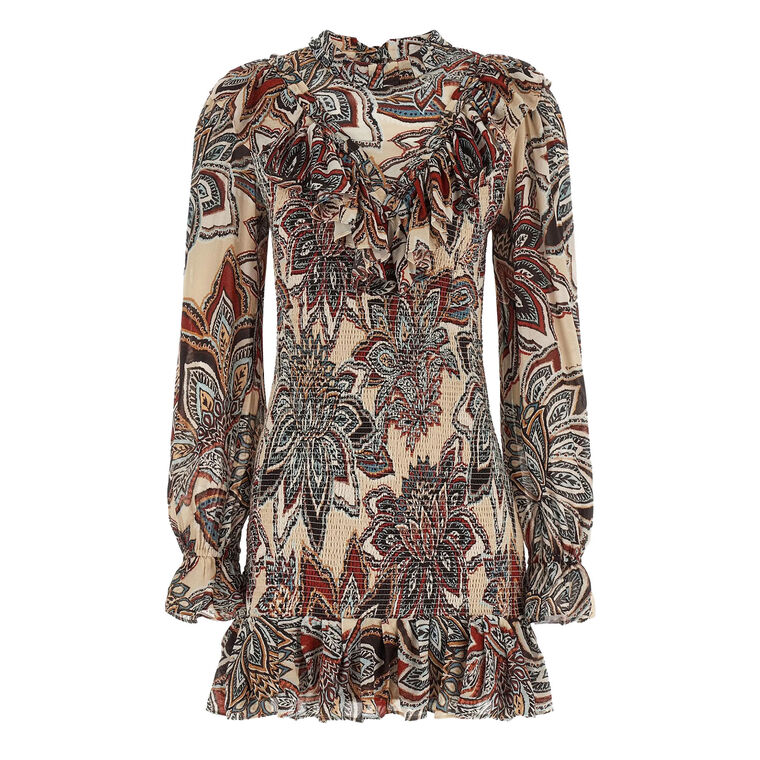 Tapestry Flowers Long Sleeve Mini Dress image number null