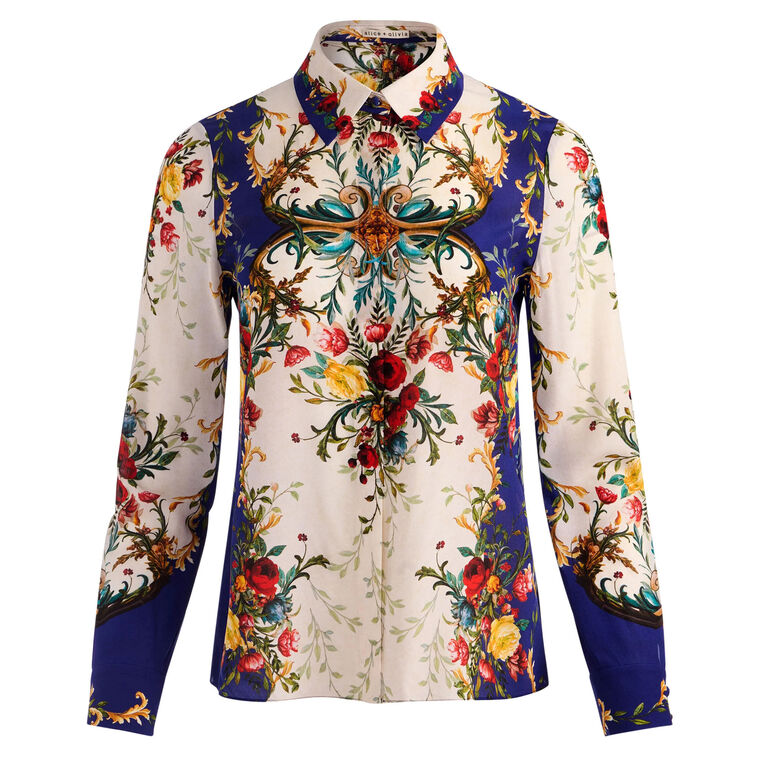 Willa Long Sleeve Hidden Placket Silk Blouse image number null