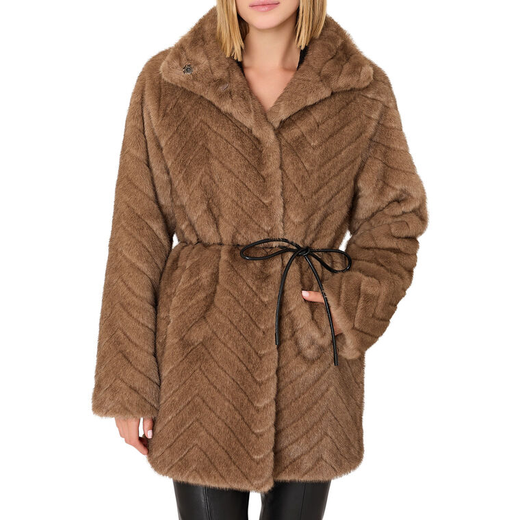 Dayna Belted Chevron Faux Fur Coat image number null