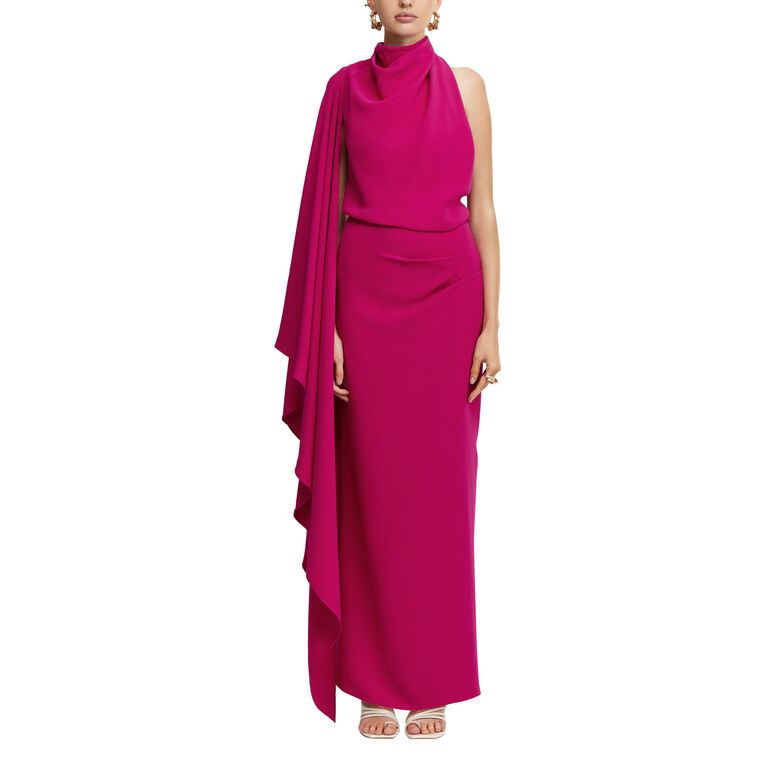 Flintshire Single-Sleeve Cowl-Neck Maxi Dress image number null