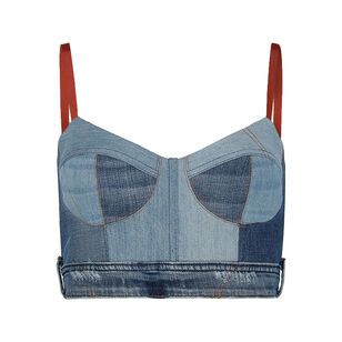 Upcycled Denim Sleeveless Bustier Top