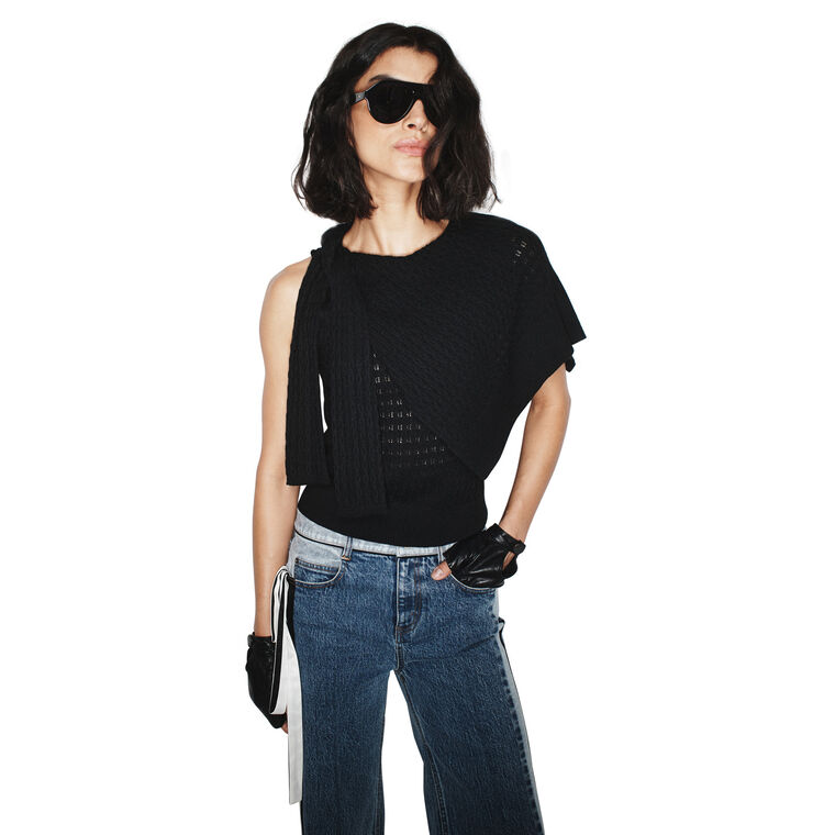 Dove Asymmetric Tie Knit Top image number null