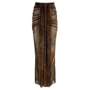 Printed Mesh Draped Maxi Skirt