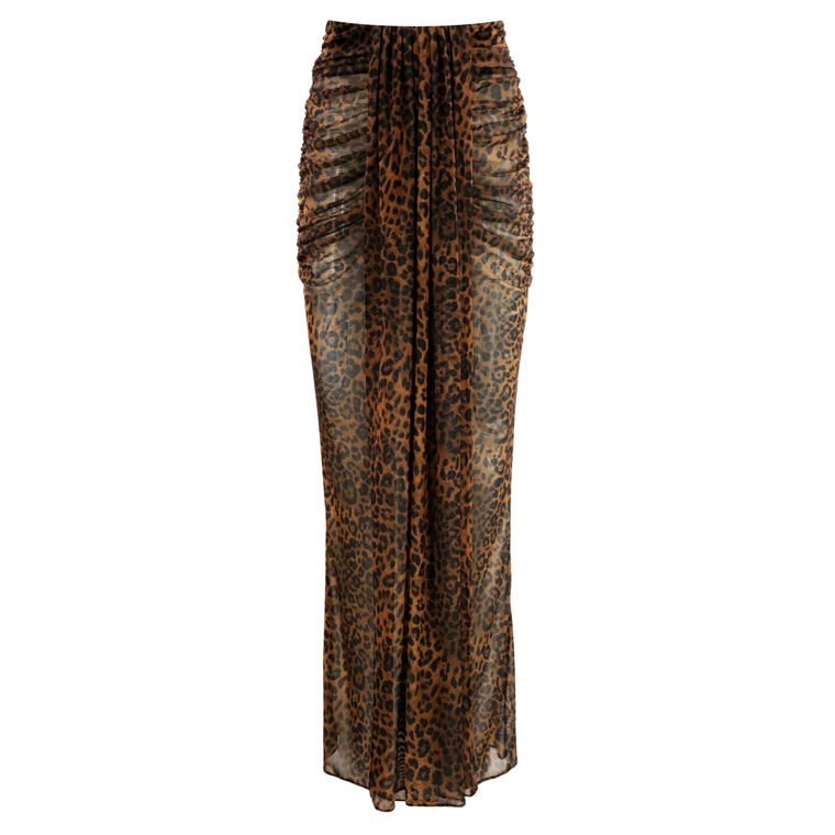 Printed Mesh Draped Maxi Skirt image number null