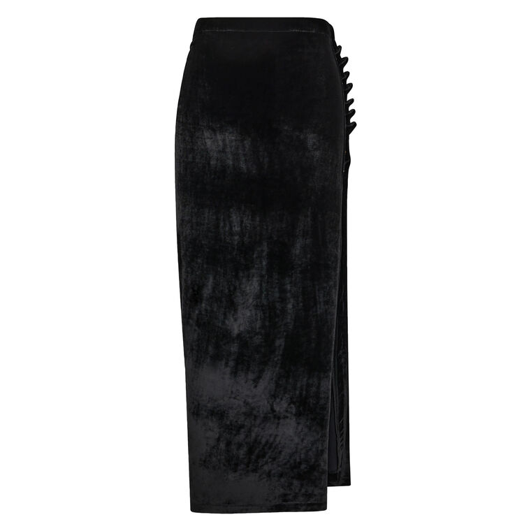 Ruched Velvet Draped Midi Skirt image number null