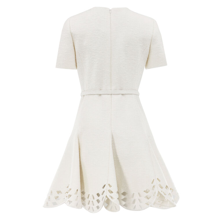 Short Sleeve Cutout-Hem Belted Tweed Mini Dress image number null