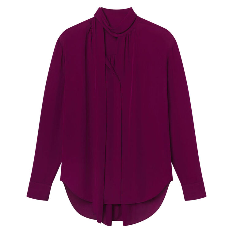 Vivi Long Sleeve Tie-Neck Silk Top image number null