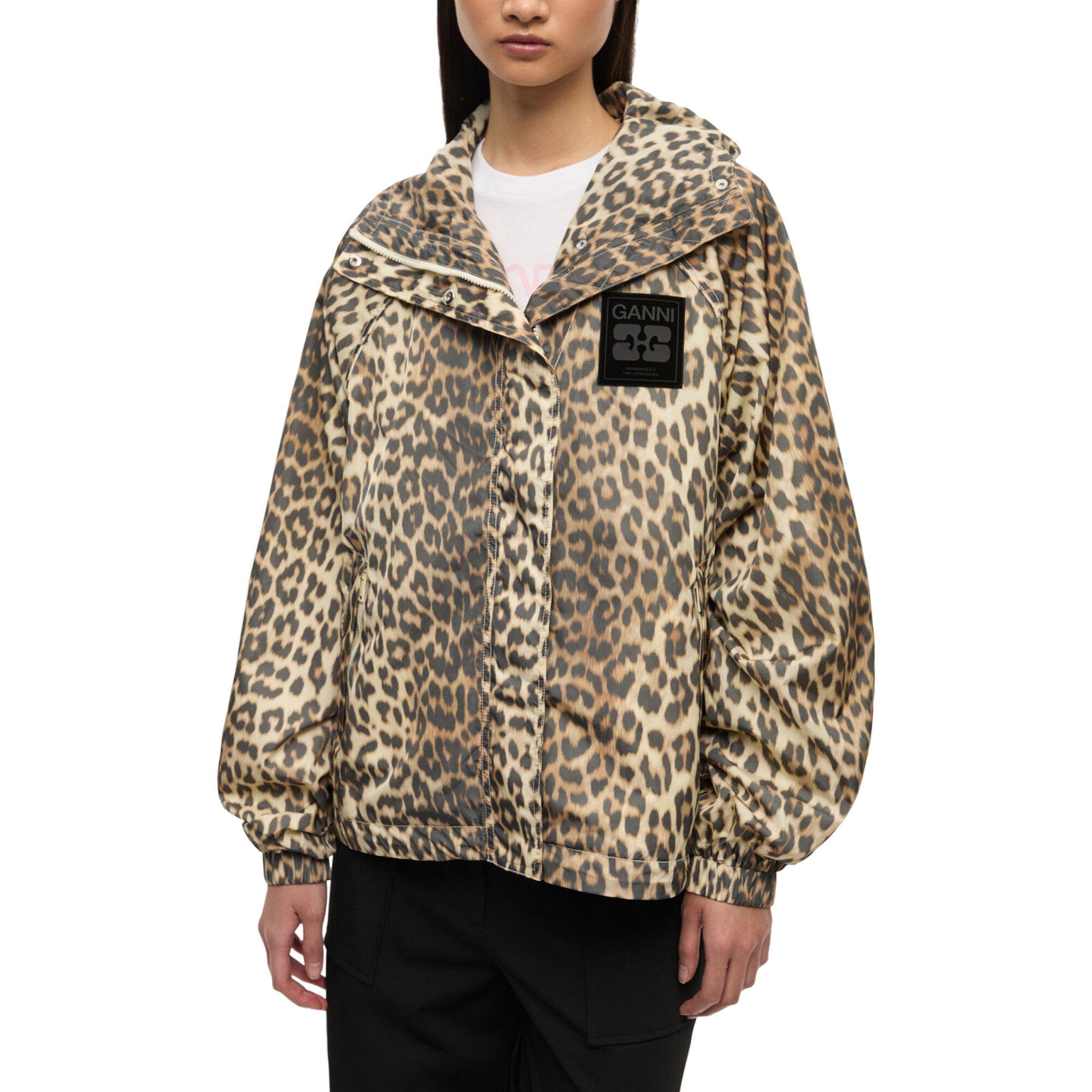 アウターその他 Ganni FW25 NYLON JACKET LEO (W07387065 859) Leopard Print Nylon Jacket