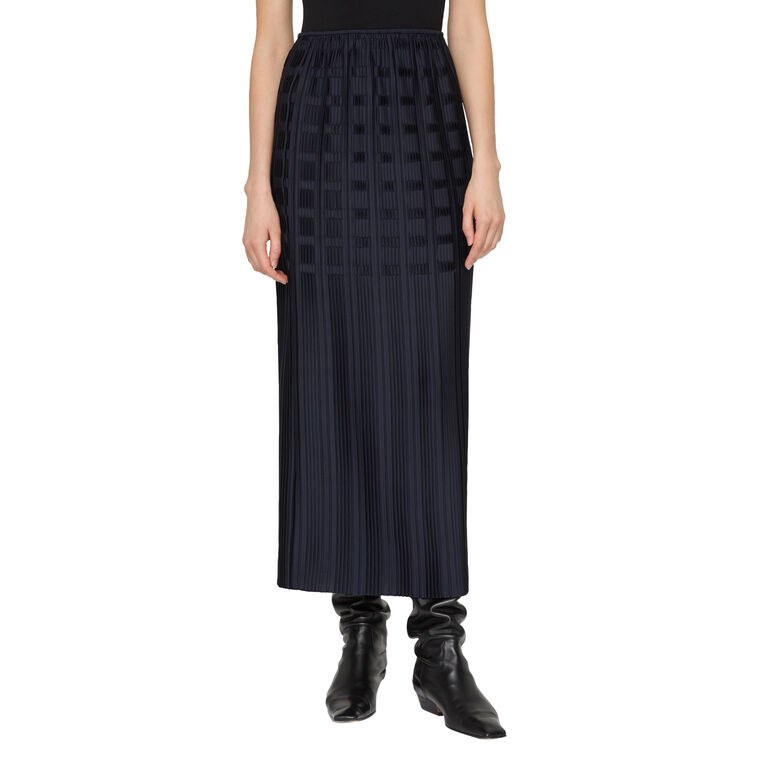 Recycled Satin Basketweave Plisse Midi Skirt image number null