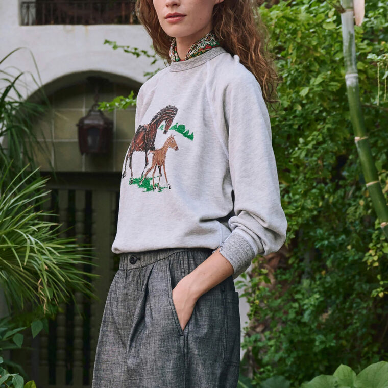 The College Sweatshirt With Running Horses Graphic image number null