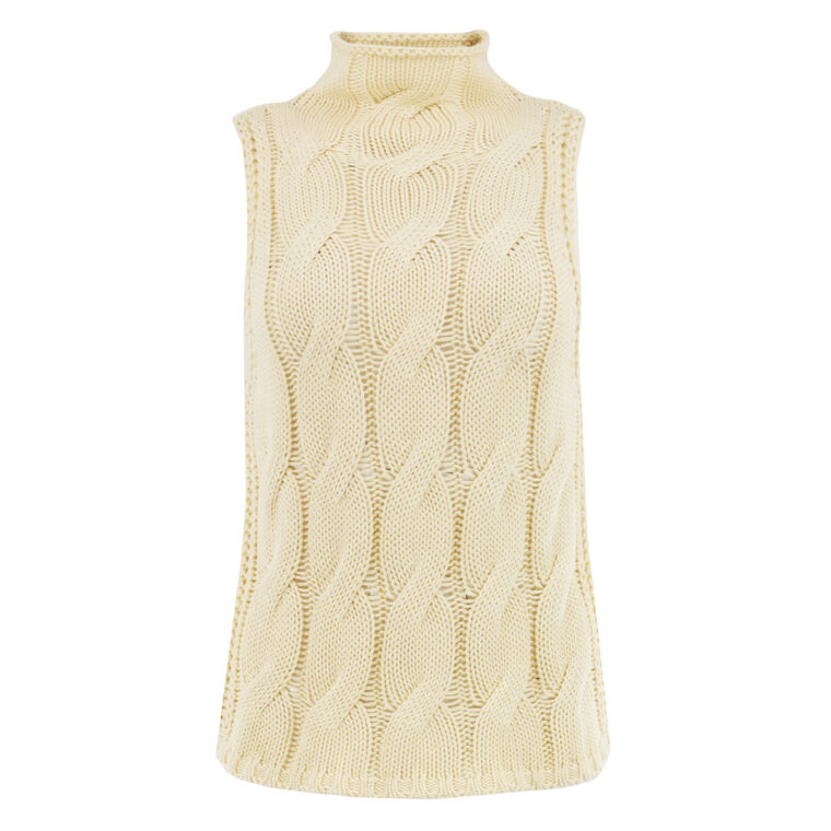 Salvia Sleeveless Cashmere Cable Knit Turtleneck image number null