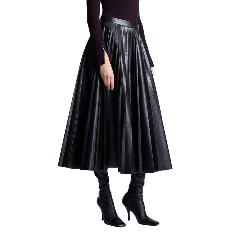 Etta Pleated Vegan Leather Midi Skirt image number null