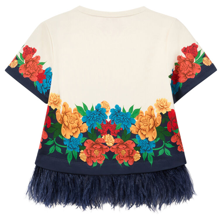 La Scala Placee Short Sleeve Tee With Feathers image number null