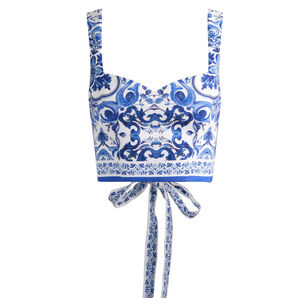 Miriam Sleeveless Sweetheart Linen Cropped Top