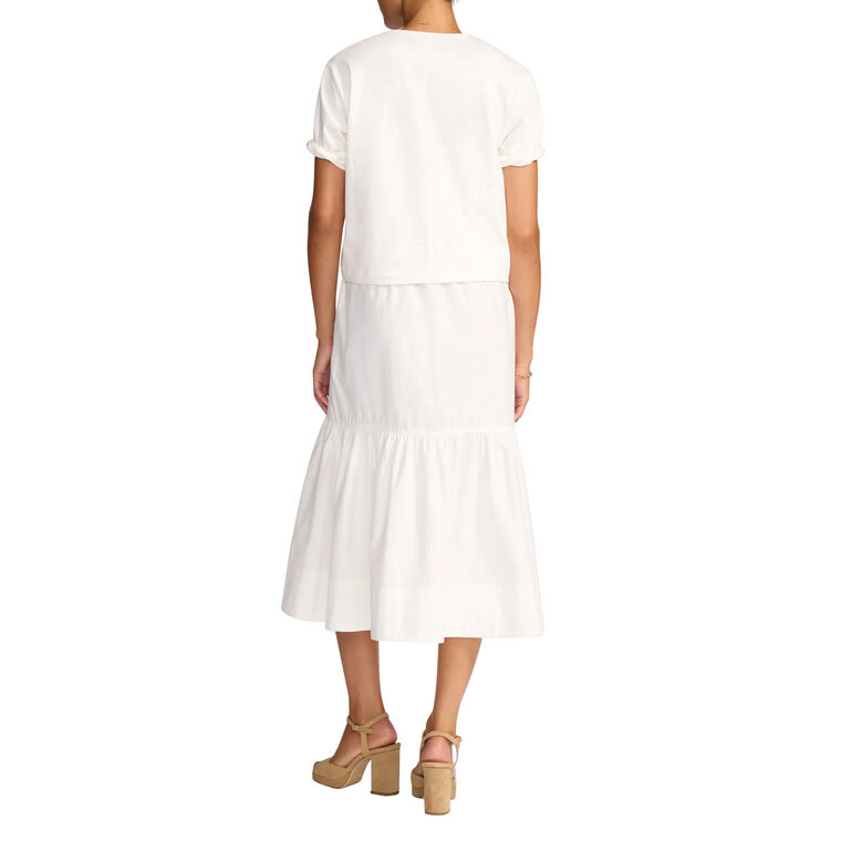 The Nice Short Sleeve Mixed Media Tiered Midi Dress image number null