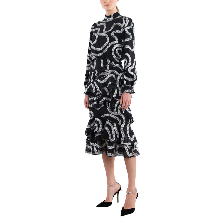 Isa Mock-Neck Floral-Print Silk Midi Dress image number null