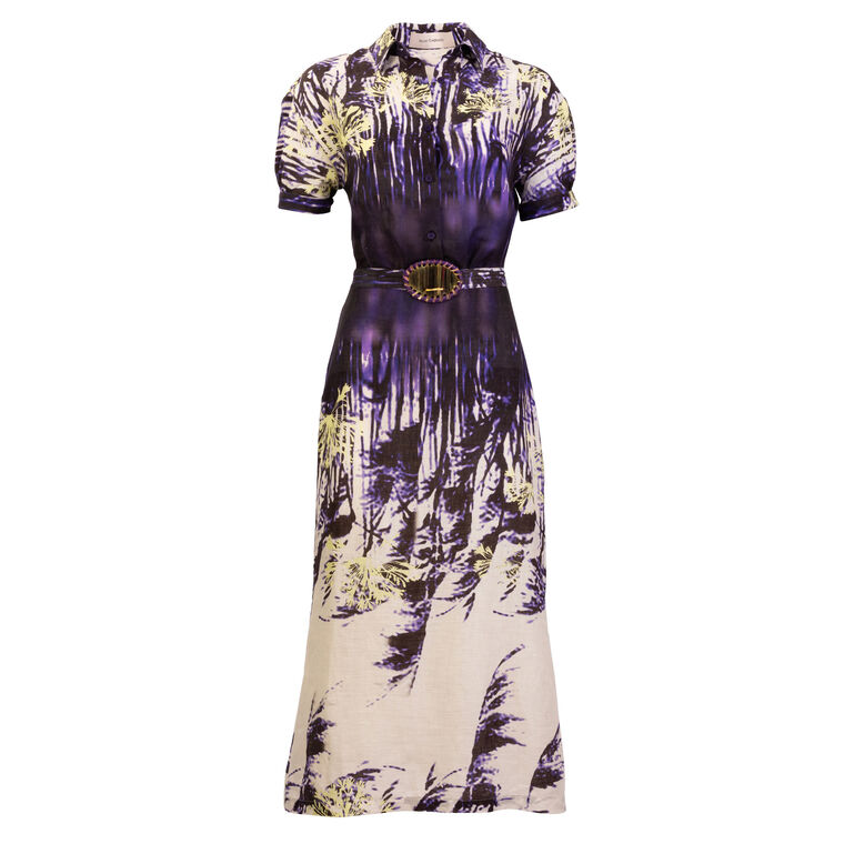 Lee Short Sleeve Belted Linen Midi Dress image number null