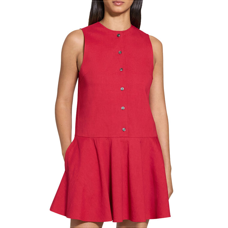Sleeveless Button Down Mini Dress In Good Linen image number null