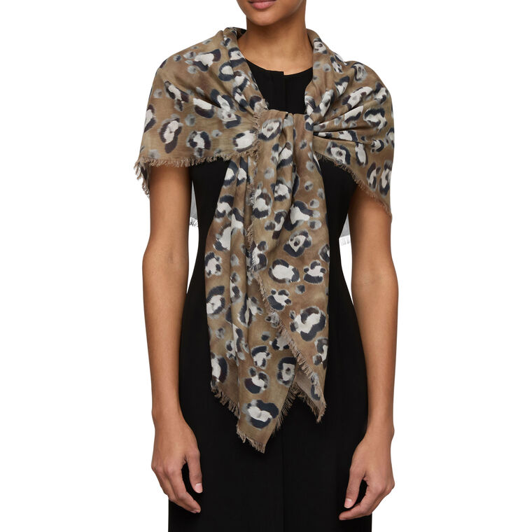 Leopard Print Cotton-Silk Scarf image number null