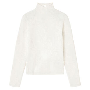 Sheer Flower Jacquard Long Sleeve Mockneck Top