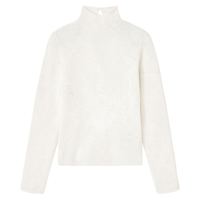 Sheer Flower Jacquard Long Sleeve Mockneck Top image number null