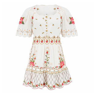 Short Sleeve Flower Embroidery Mini Dress