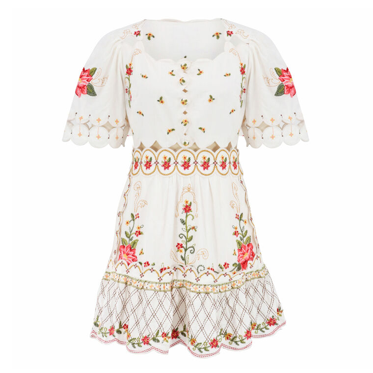 Short Sleeve Flower Embroidery Mini Dress image number null