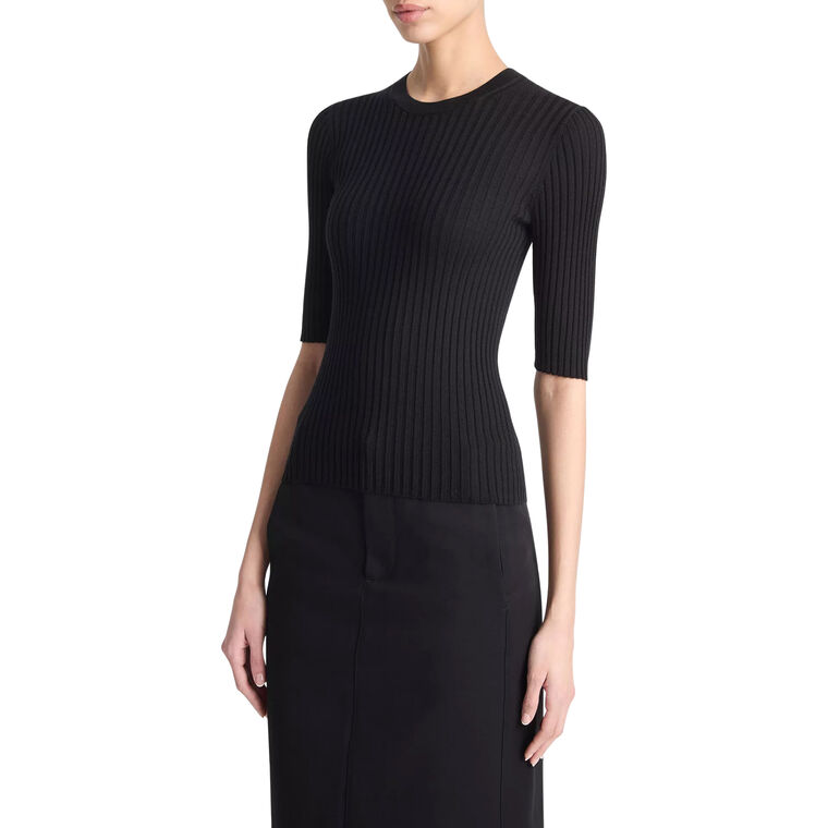 
Italian Wool-Blend Snap Elbow-Sleeve Top image number null