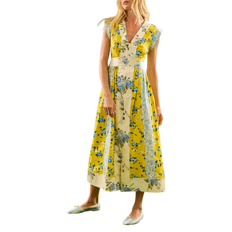 April Short Sleeve V-Neck Mixed Print Midi Dress image number null