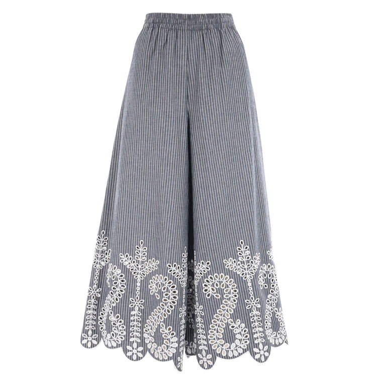 Carter Wide-Leg Cropped Embroidery Pant image number null