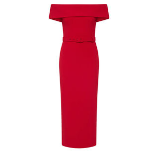 Precious Off-The-Shoulder Belted Midi Dress