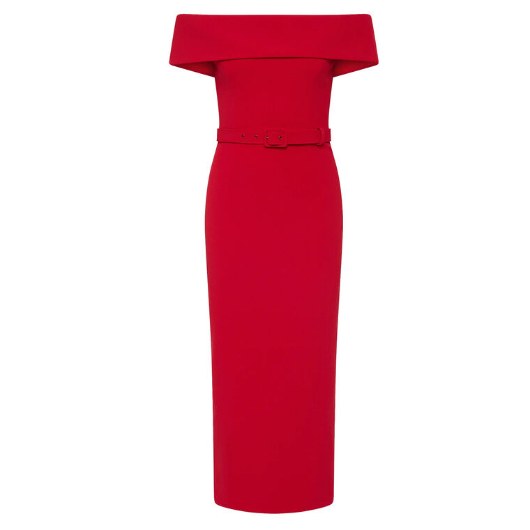 Precious Off-The-Shoulder Belted Midi Dress image number null