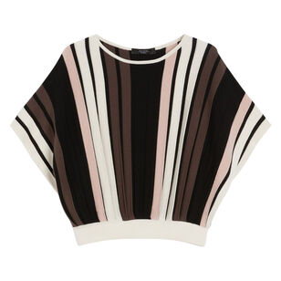 Pegola Plisse-Pleated Viscose Yarn Short Sleeve Top