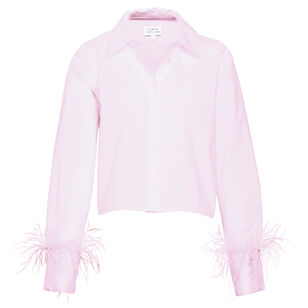 Largaux Long Sleeve Button-Up Top With Feather Detail