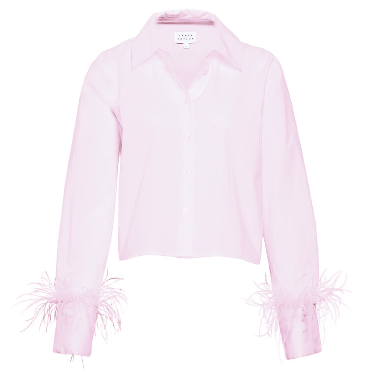 Largaux Long Sleeve Button-Up Top With Feather Detail image number null