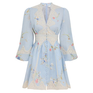 Lucky Lace Plunge Long Sleeve Mini Dress