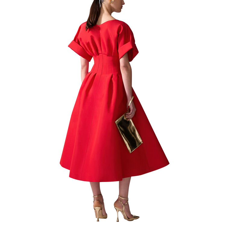 Short Sleeve V-Neck Gathered Waist Midi Dress image number null