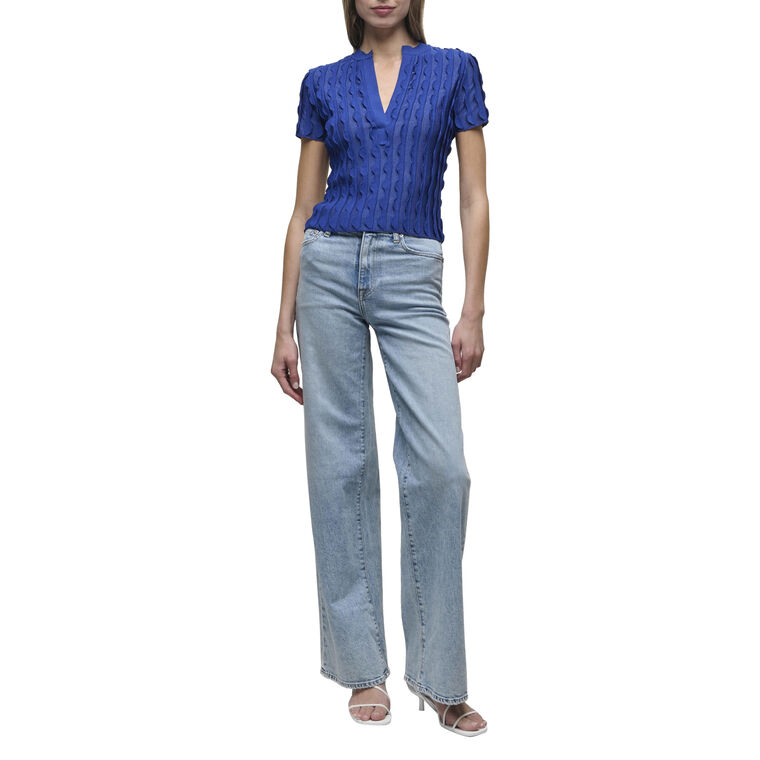 Mallorie Short Sleeve Scalloped Knit Polo Top image number null