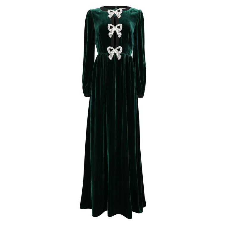 Camille Velvet Embellished Bows Dress image number null