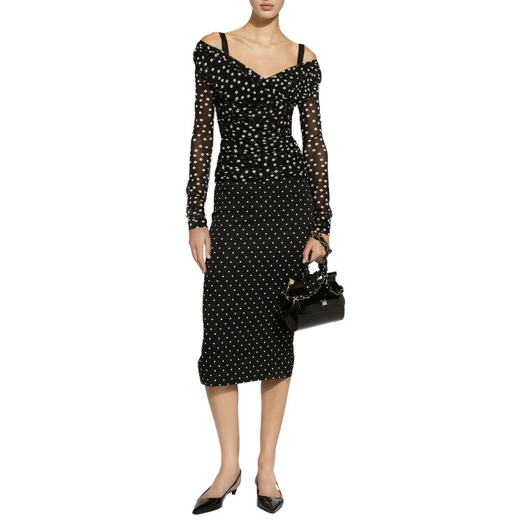 Charmeuse Polka Dot Midi Pencil Skirt image number null