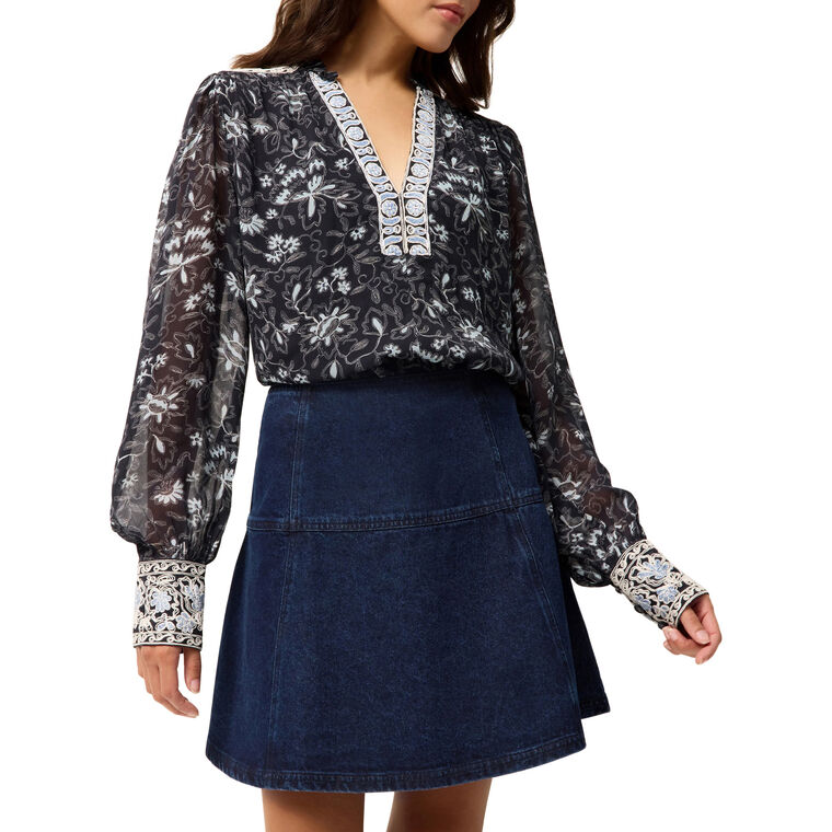 Crawford Flared Denim Mini Skirt image number null