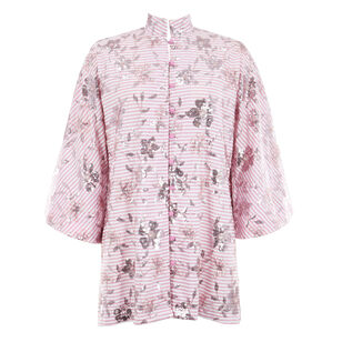 Long Sleeve Peony Sequin Stripe Mini Caftan